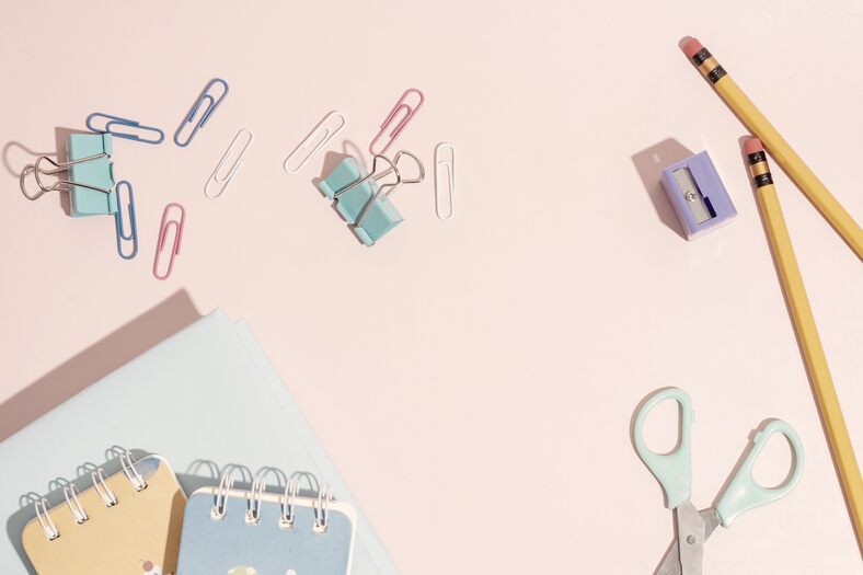 Various Stationery Materials Flatlay